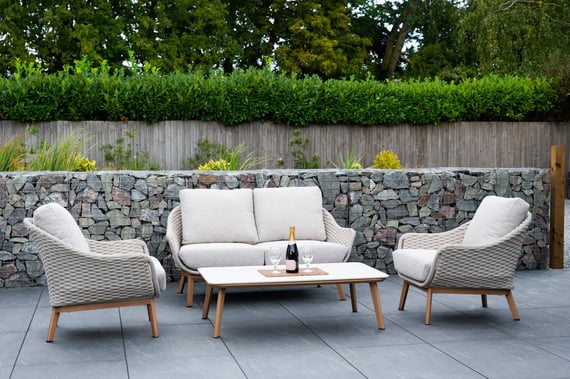 Norfolk Collection Camberley Thick Rope Weave 2 Seater Sofa Set with Sintered Stone Table