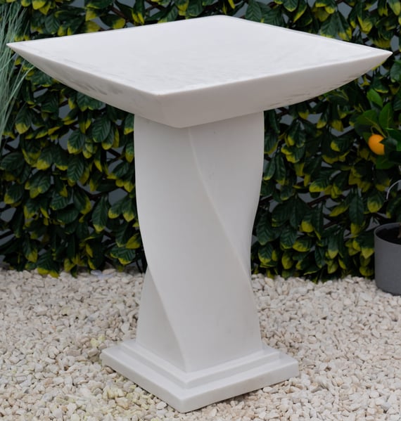 Winding Stone Birdbath in White