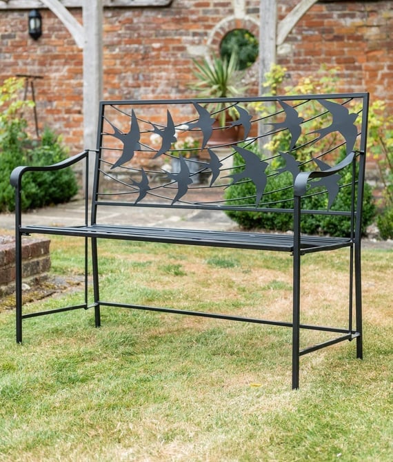 Swallow Black Metal Garden Bench