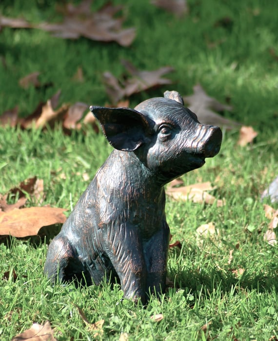 Seated Piglet Metal Garden Ornament
