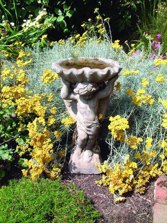 Angel With Shell Stone Birdbath