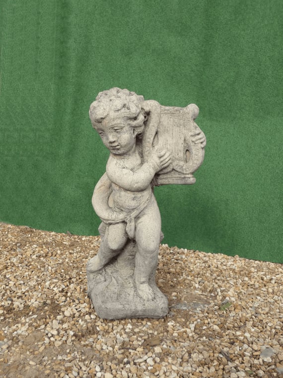 Lyre Player Cherub Stone Statue