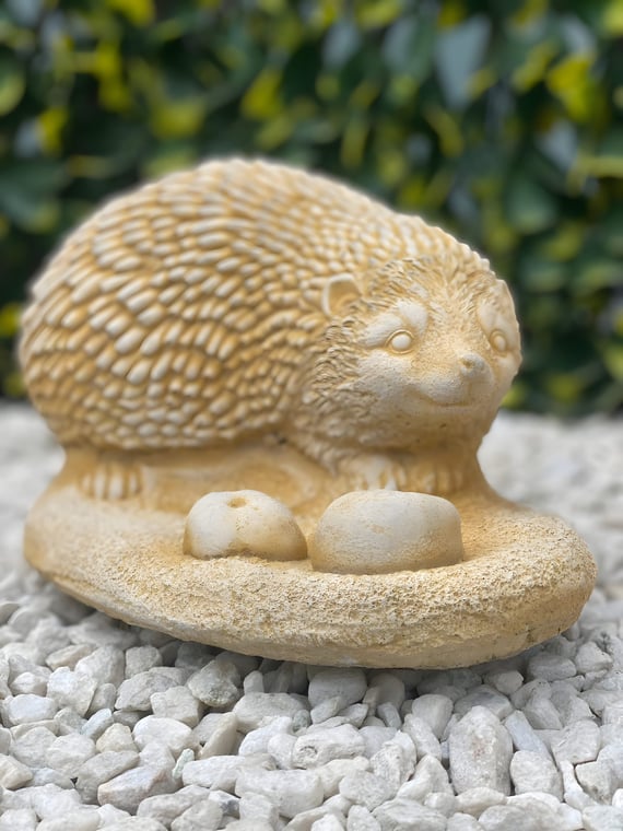 Hedgehog with Apples Stone Garden Ornament in Sandstone