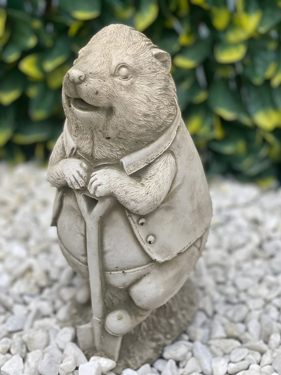 Hedgehog with Spade Stone Garden Ornament in Stone