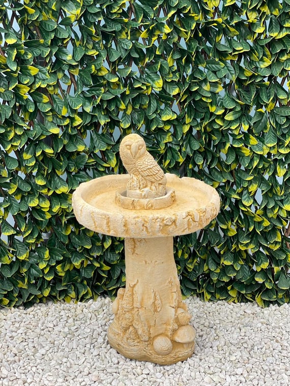 Owl Birdbath in Sandstone