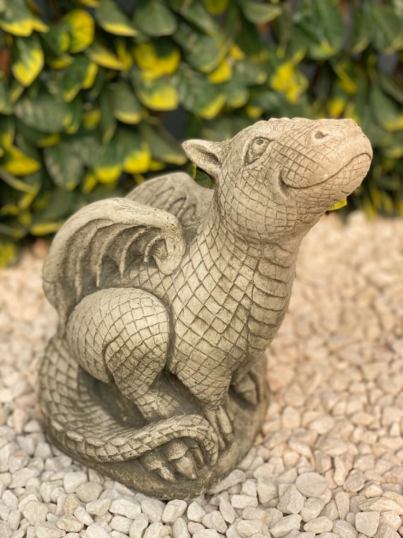 Smiling Hatchling Dragon Stone Garden Ornament in Stone
