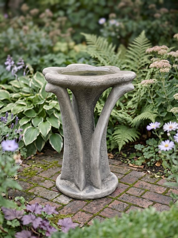 Flower Stone Birdbath