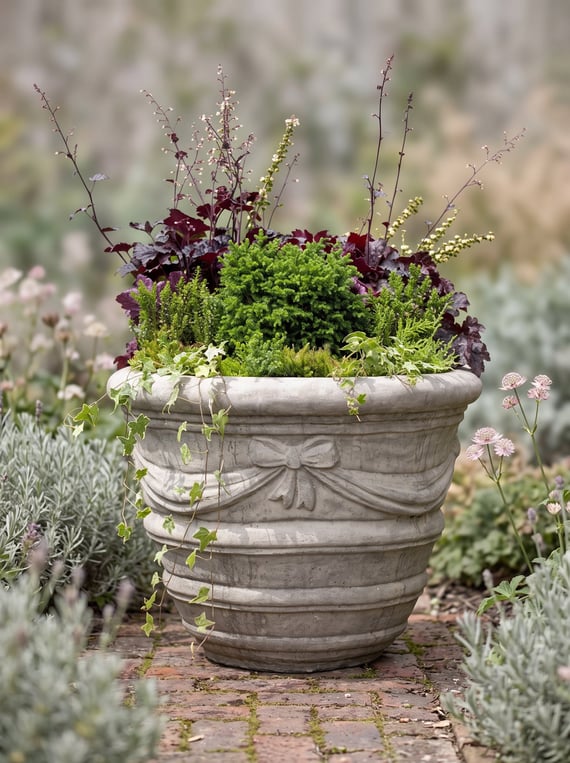 Large Draped Stone Garden Vase