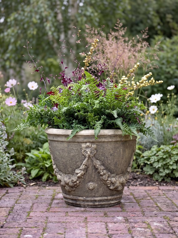Large Swaggered Stone Garden Vase