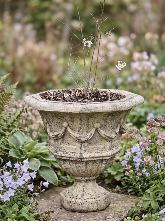 Octagonal Draped Stone Vase