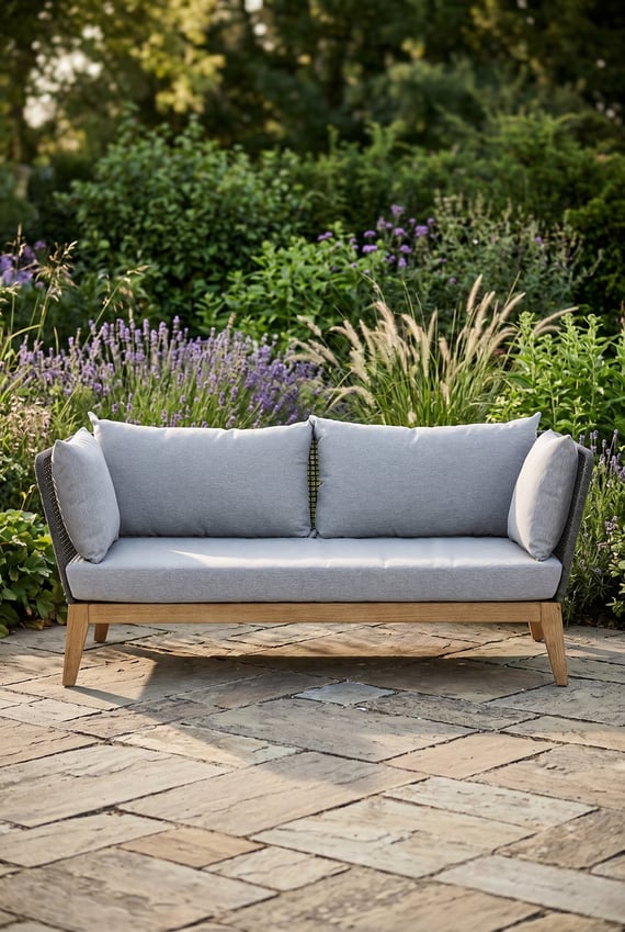 Opus 3 Seat Rope Woven Sofa with Grey Cushions