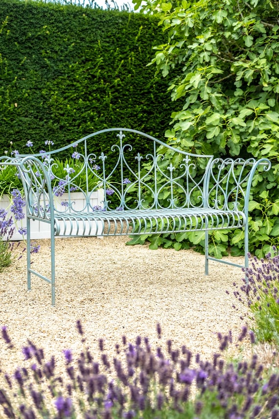Yalding Antiqued Blue Metal Garden Bench