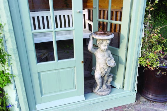 Aged Brass Sundial on Stone Cherub Garden Pedestal
