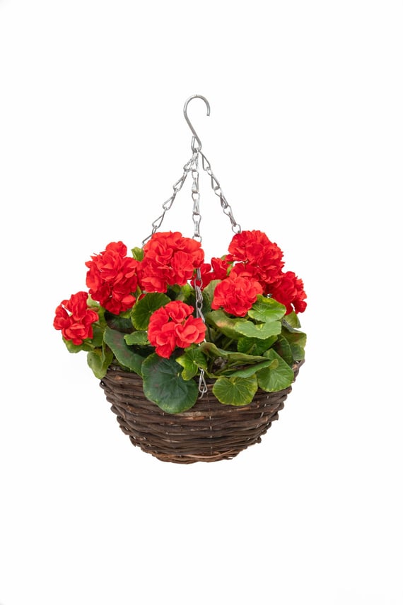 Artificial Geranium Red Hanging Basket 25cm