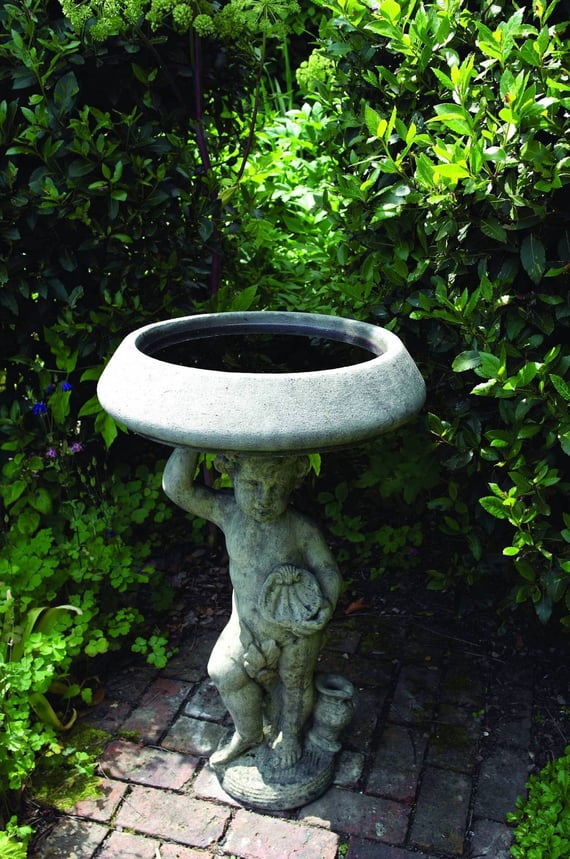 Cherub Stand Stone Birdbath
