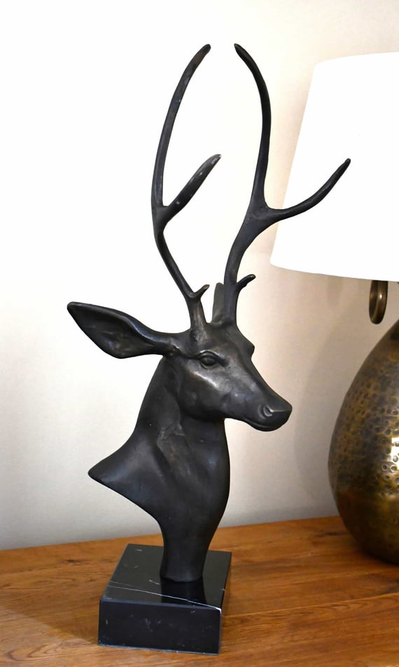 Stags Head On Marble Base Ornament