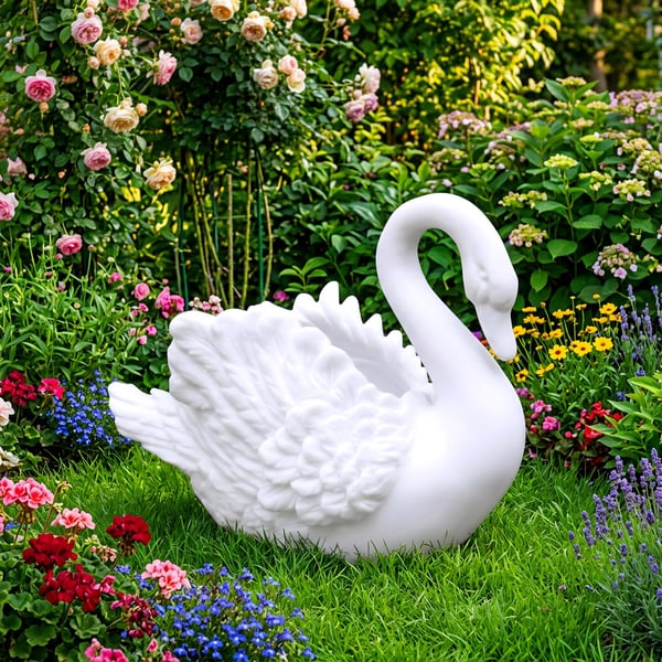 Swan Garden Planter in white marble and resin
