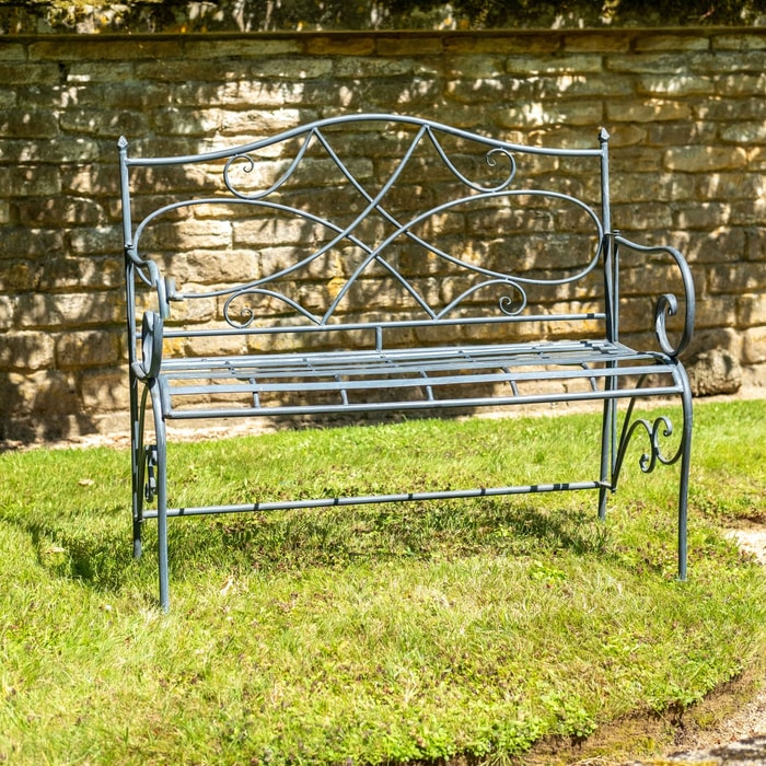 Victoria Grey Metal Garden Bench | Garden Ornaments