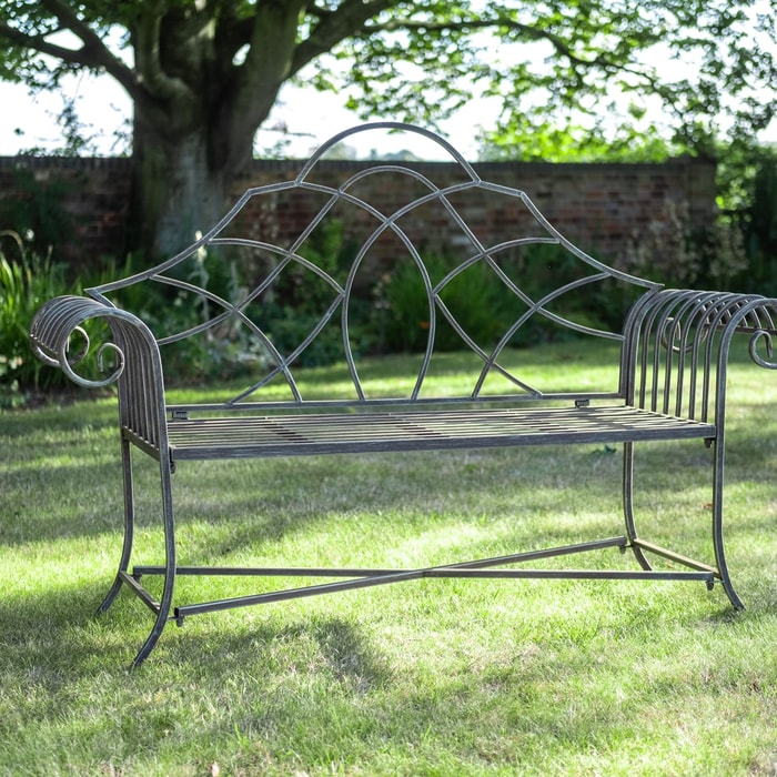 Mayfair Grey Metal Garden Bench | Garden Ornaments