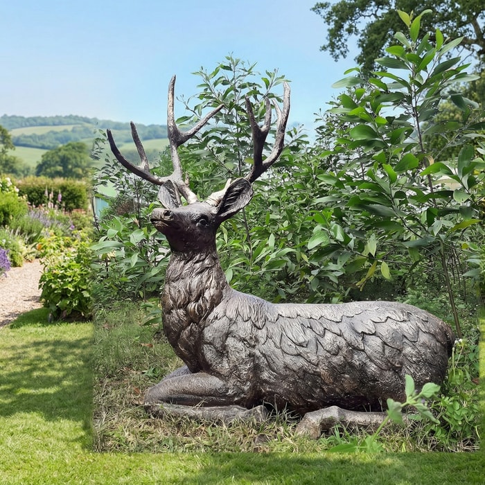 lying-stag-garden-ornament-in-bronze-garden-ornaments