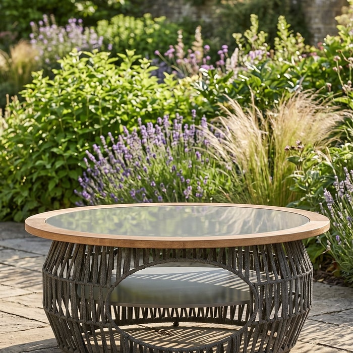 Garden Rope Table Opus Grey Woven Rope & Stone Coffee Table | Garden Ornaments