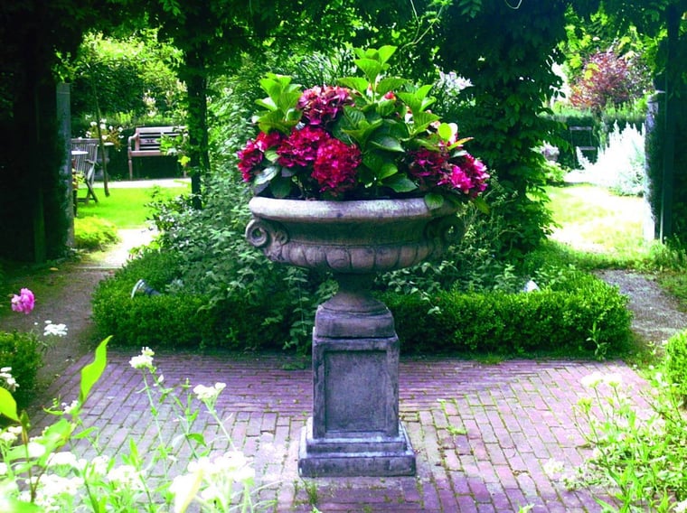 Edwardian stone garden tazza, a classical urn for a Mediterranean garden