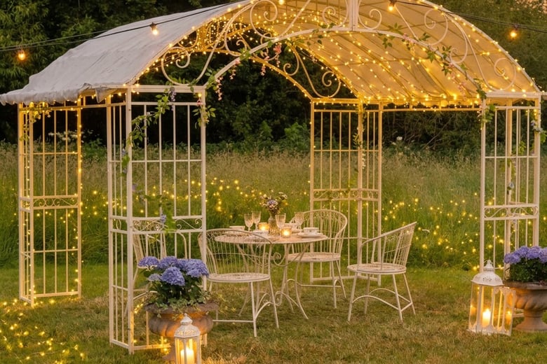 Avignon canopy gazebo anchored against wind after metal gazebo installation