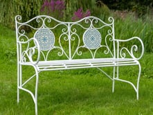 Rhone Metal Garden Bench with Mosaic Pattern White