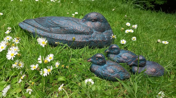 Duck and Ducklings Bronzed Garden Ornaments