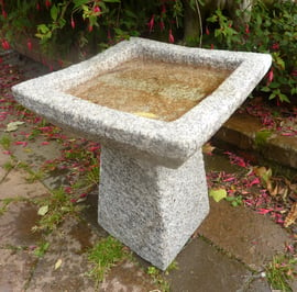 Square Grey Granite Bird Bath 