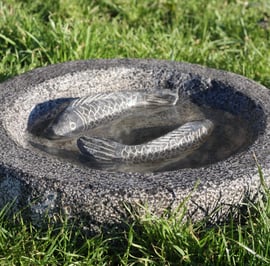 Black Limestone Koi Carp Birdbath