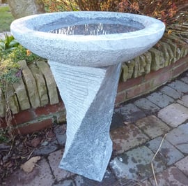 Dark Granite Twisted Column Birdbath