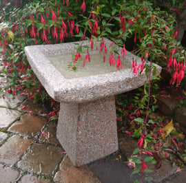 Square Pink Granite Bird Bath Small