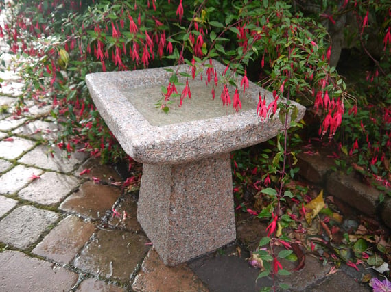 Square Pink Granite Bird Bath Small