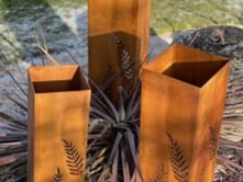 Set of Three Small Fern Steel Garden Columns