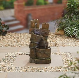 Rustic Post Pours Water Feature with LED