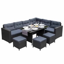 Radiant 9 Seat Rattan Corner Suite Black