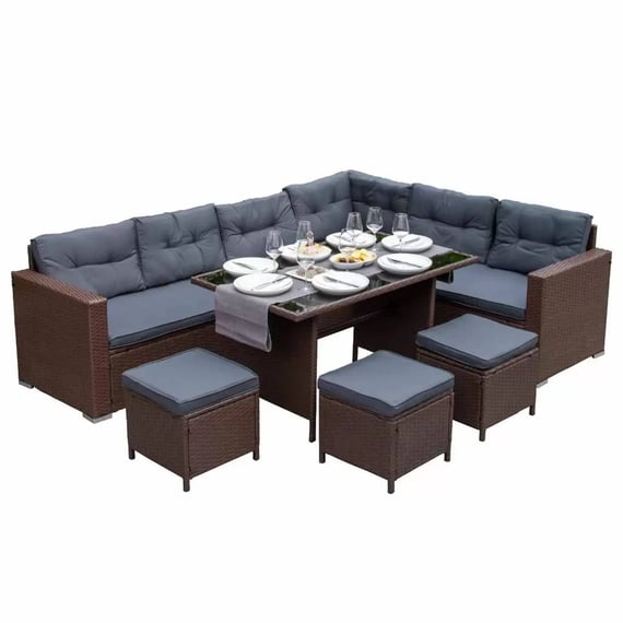 Radiant 9 Seat Rattan Corner Suite Brown