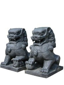 Temple Lions Stone Ornament Set of TWO