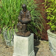 St Francis Of Assisi Bird Feeder Stone Statue in Umber