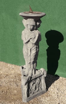 Aged Brass Sundial on Egyptian Stone Garden Pedestal