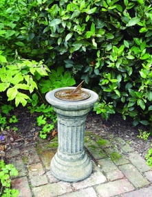 Aged Brass Sundial on Classical Stone Garden Pedestal