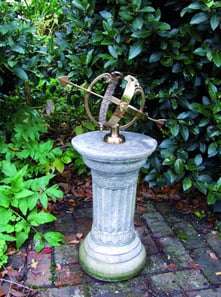 Brass Armillary on Classical Stone Garden Pedestal