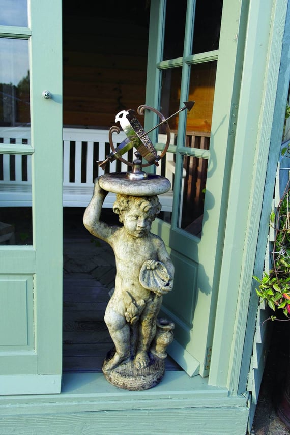 Medium Armillary on Stone Cherub Garden Pedestal