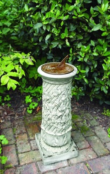 Aged Brass Sundial on Vine Stone Garden Pedestal