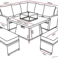 Lichfield Campania Casual Sofa Set with FIrepit Dimensions