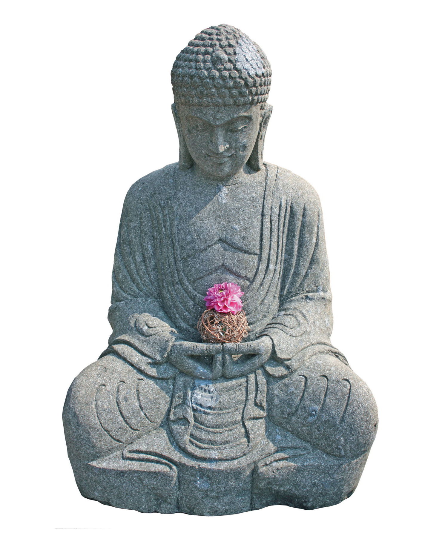 Large Seated Japanese Buddha Stone Ornament, Japanese Stone Garden Ornaments