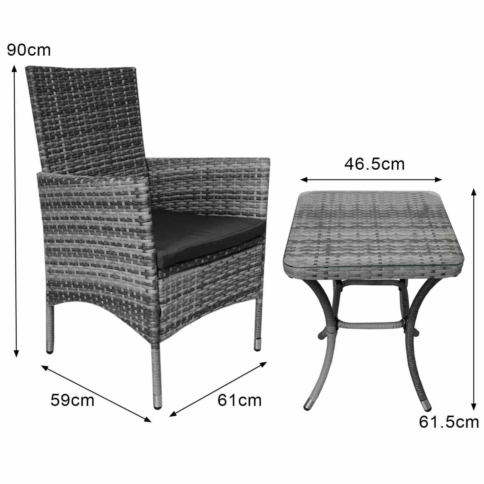 Radiant 3 Piece Rattan Bistro Set Grey Garden Ornamnents