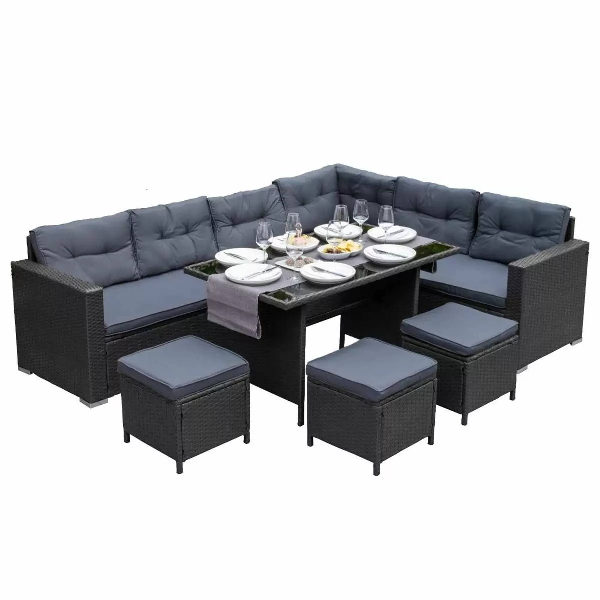 Radiant 9 Seat Rattan Corner Suite Black Free UK Delivery