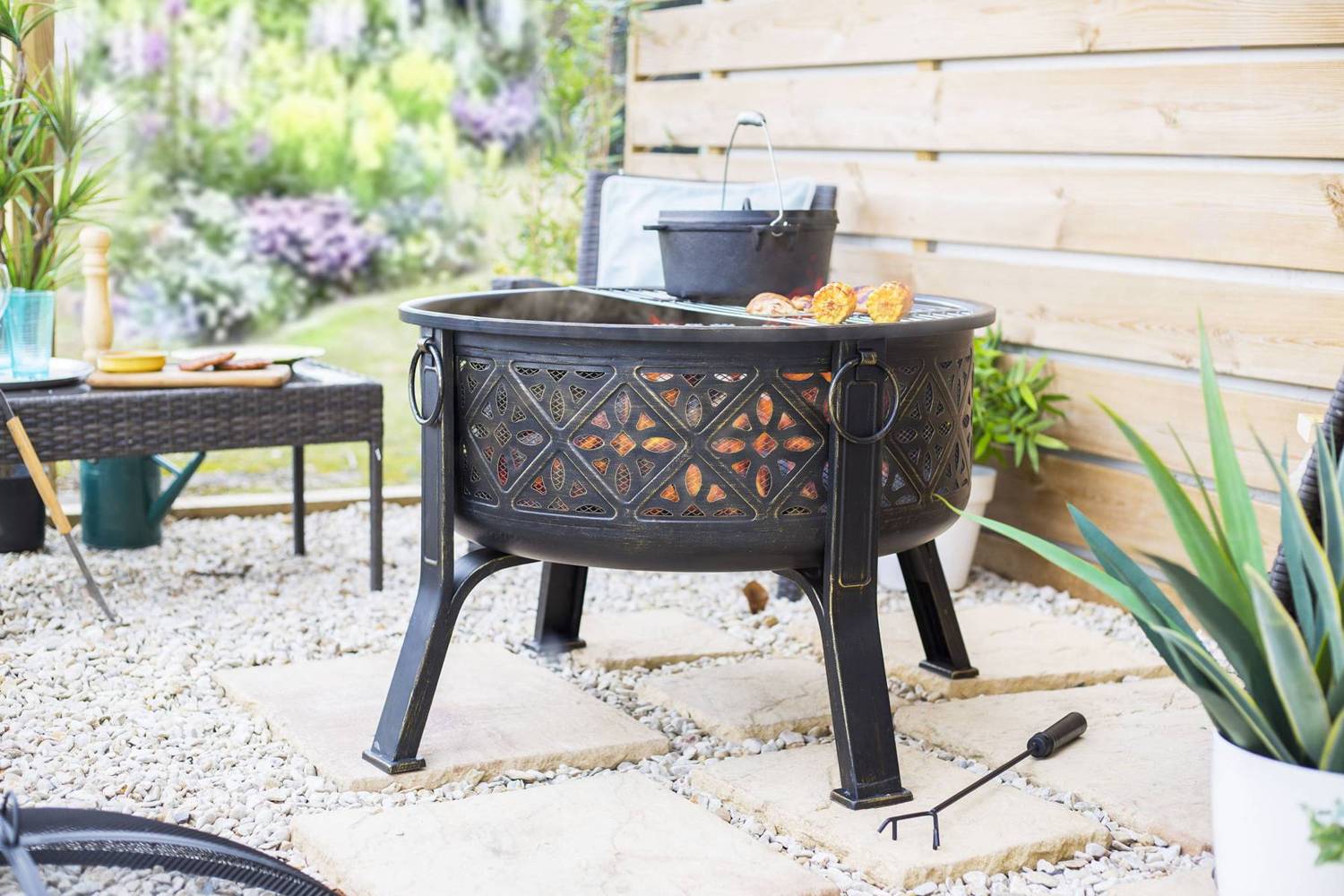 Moresque Steel Garden Firepit with Grill